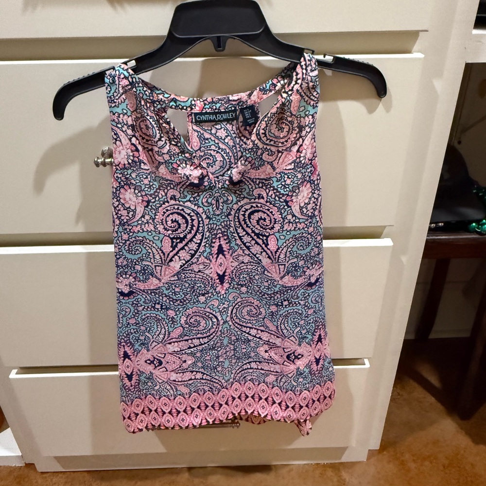 Cynthia Rowley Pink and Gray Geometric Tank Top